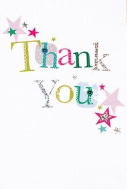 Bursting with gratitude, this thank you card captures the festive heart of Lee's close-knit community. Across its gleaming white cover, the phrase 'Thank You' dances in lively, stitched lettering-every letter boasts a unique palette and design: lime greens reminiscent of local parks, radiant pinks echoing springtime gardens, and cool blues reflecting the gentle flow of the Ravensbourne River nearby. Silver accents glint softly along the edges, enhanced by playful patterns of polka dots and hand-drawn flourishes that suggest the charm of Lee's artisan shops. Around the central message, a scatter of stars in gold, teal, and vibrant magenta drifts like confetti flung after a joyful reunion on Lee High Road. The layout remains open and airy, allowing both colour and emotion to shine against the untouched white background. Receiving this card alongside a bouquet marks a moment of genuine thanks, tailored for someone who deserves to feel celebrated. There's a craftsman's touch to every detail, as though styled by Flowers Lee for a client who values meaningful connection. The overall impression is one of warmth and delight, an embodiment of gratitude that's every bit as heartfelt as a fresh delivery of local blooms.